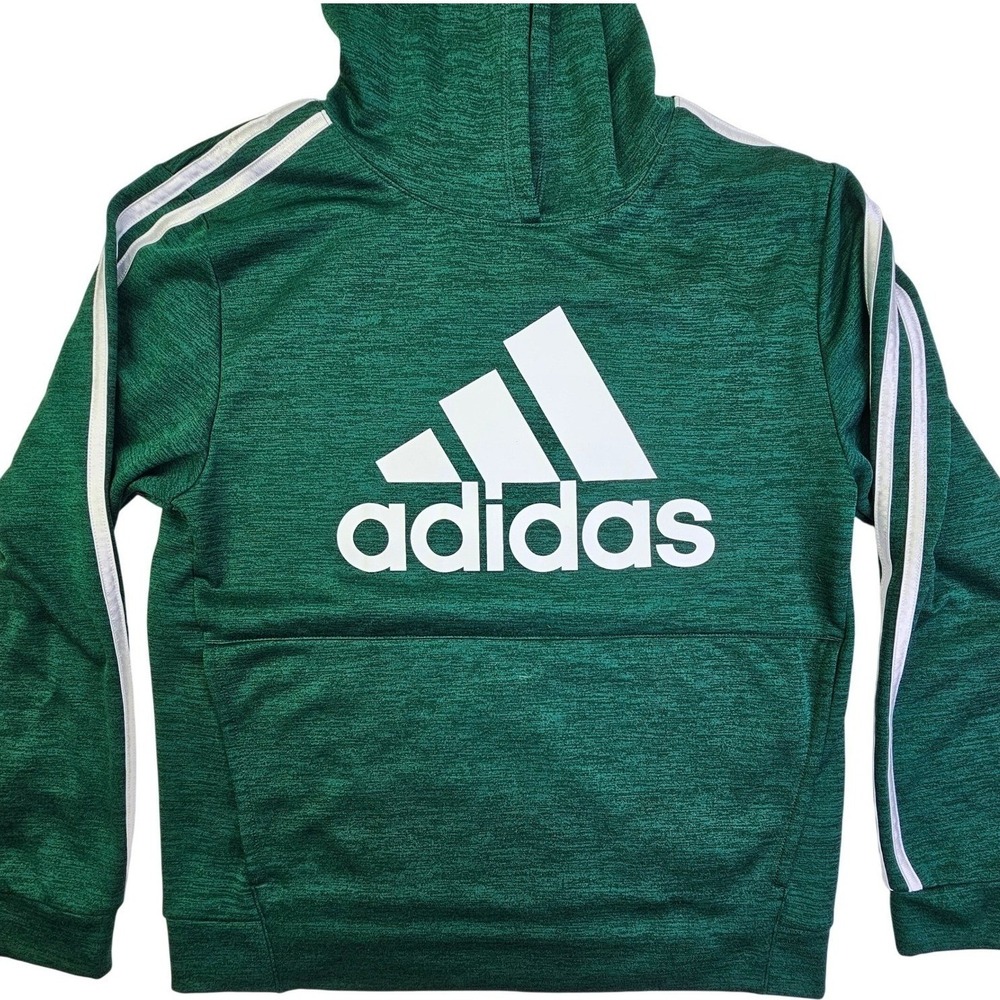 Adidas‎ Boys XL 18/20 Green Heathered Pullover Hoodie 3-Stripe Logo Sweatshirt